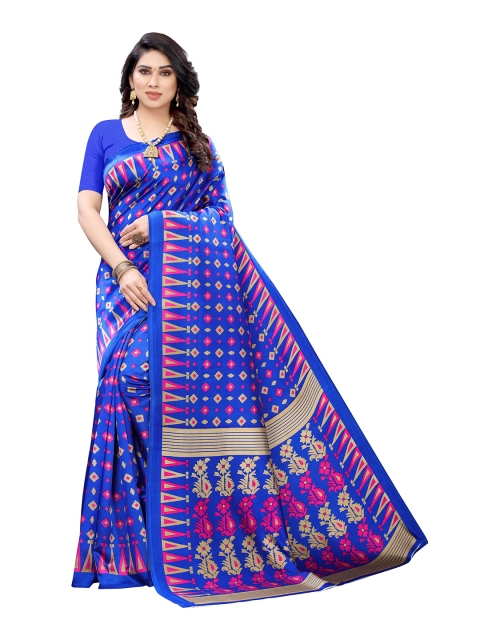

MOKSHA DESIGNS Blue & Pink Woven Design Pure Silk Kanjeevaram Saree