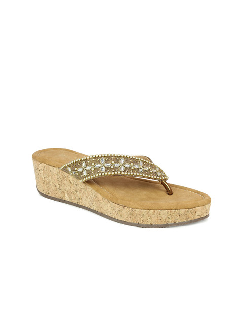 

Inc 5 Women Gold-Toned & White Embellished Comfort Heels