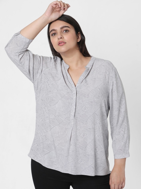

Vero Moda Women Grey Floral Printed Mandarin Collar Top