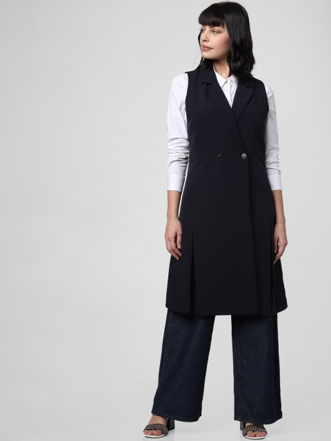 

Vero Moda Women Blue Solid Knee-Length Sleeveless Overcoat, Navy blue