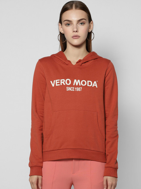 

Vero Moda Women Red Printed Hooded Cotton Sweatshirt