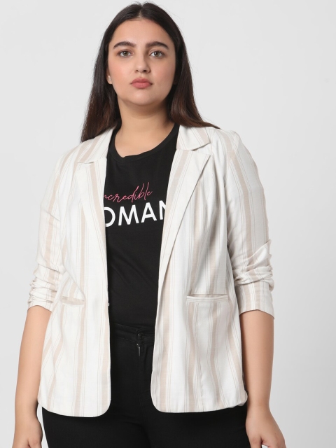 

Vero Moda Women Beige Striped Tailored Jacket