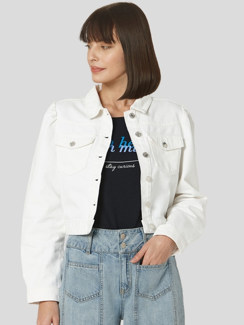 

Vero Moda Women White Solid Crop Denim Jacket