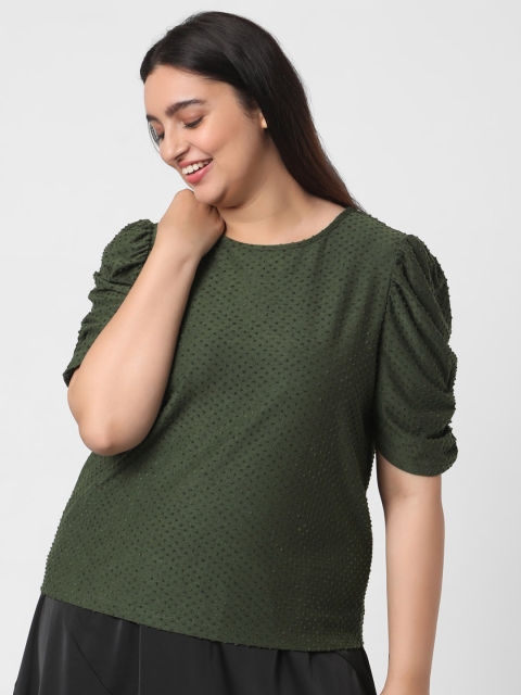 

Vero Moda Olive Green Self-Design Regular Top