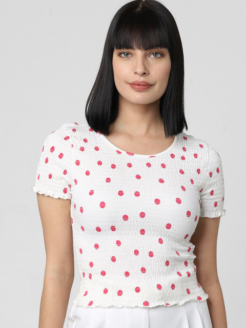 

Vero Moda White & Pink Smocked Regular Top