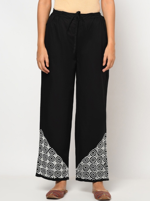 

Fabindia Women Black Printed Parallel Trousers