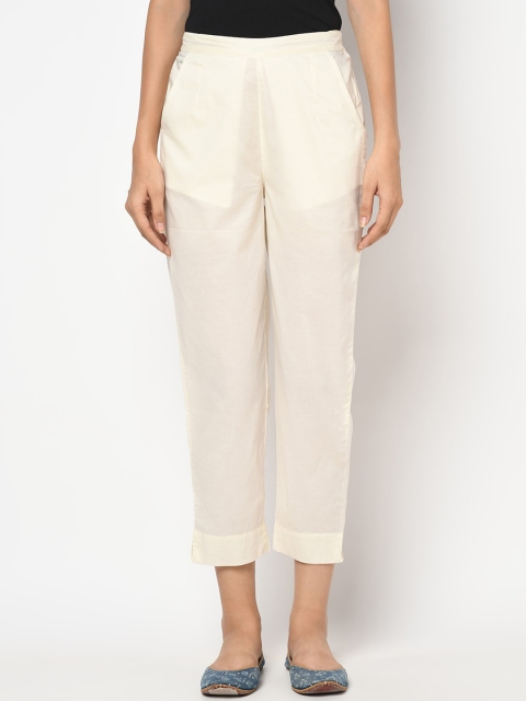

Fabindia Women Beige Parallel Trousers