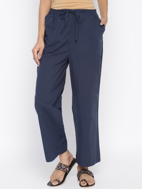 

Fabindia Women Blue Parallel Cotton Trousers