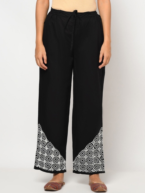 

Fabindia Women Black & White Cotton Embroidered Trousers