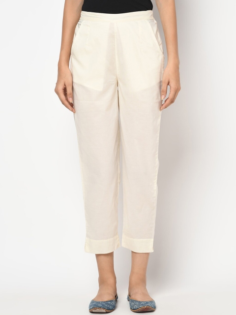 

Fabindia Women Beige Tapered Fit Cropped Trousers