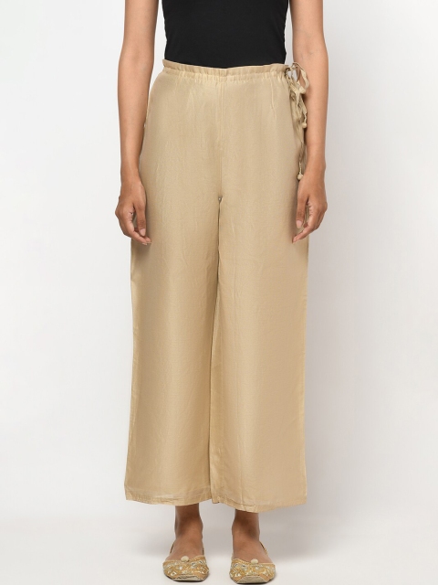

Fabindia Women Beige Solid Mid Rise Flat Front Parallel Trousers