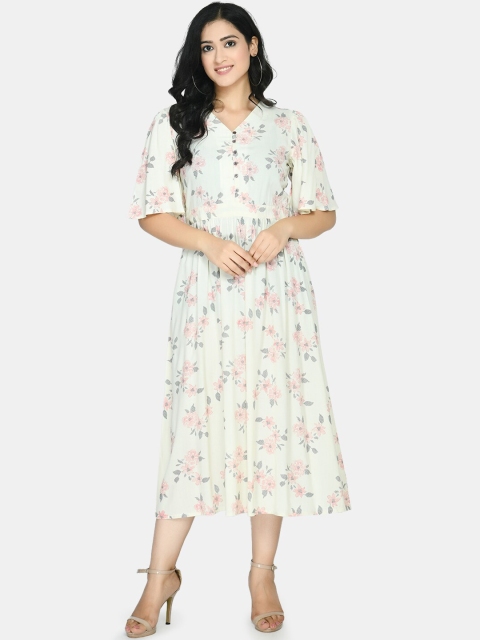 

Aaruvi Ruchi Verma Off White Floral Maternity A-Line Midi Dress