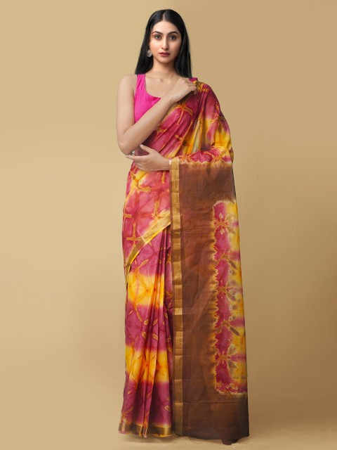 

Unnati Silks Women Brown & Pink Pure Shibori Cotton Sustainable Saree