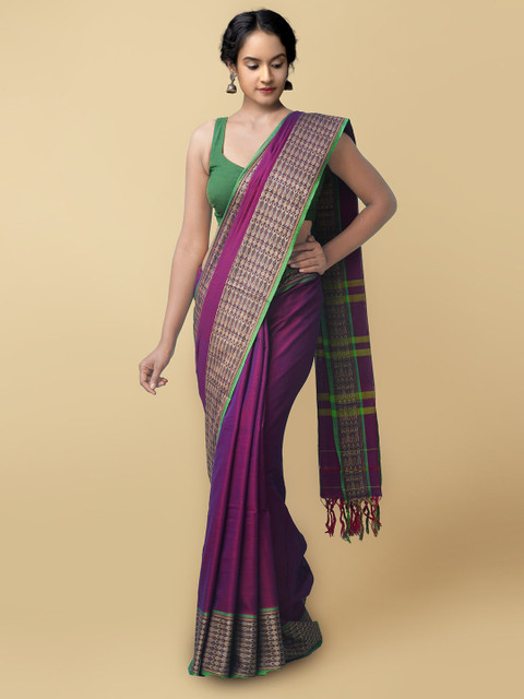 

Unnati Silks Purple & Green Woven Design Pure Cotton Narayan Peth Saree