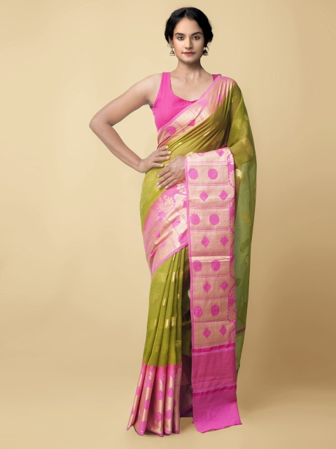 

Unnati Silks Women Green & Pink Pure Kota Banarasi Saree