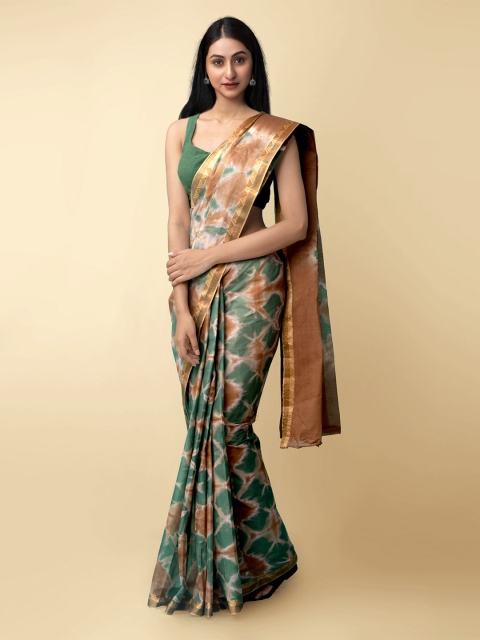 

Unnati Silks Women Green & Bronze-Toned Pure Shibori Cotton Saree