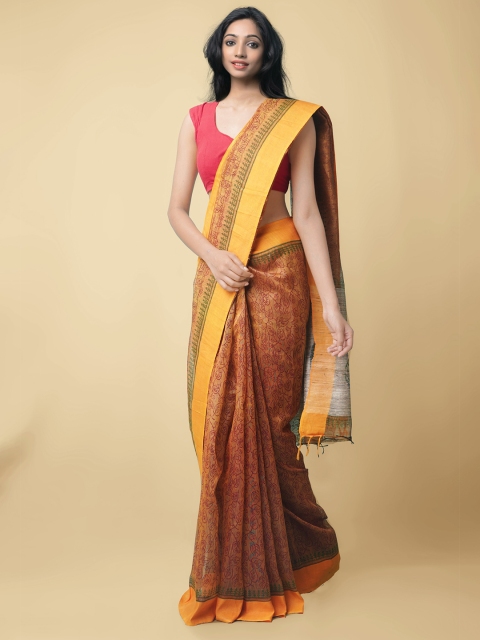 

Unnati Silks Yellow & Red Ethnic Motifs Printed Art Silk Saree