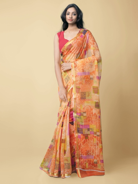

Unnati Silks Women Orange & Green Pure Handloom Narayanpet Cotton Saree