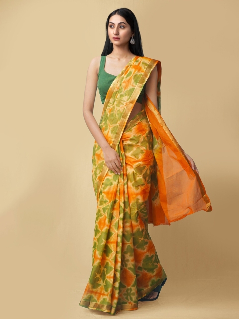 

Unnati Silks Women Yellow & Green Pure Shibori Cotton Saree