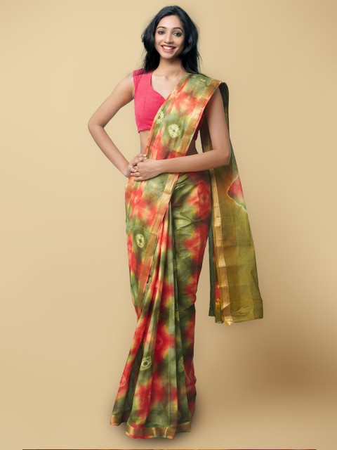 

Unnati Silks Women Green & Pink Pure Shibori Cotton Saree