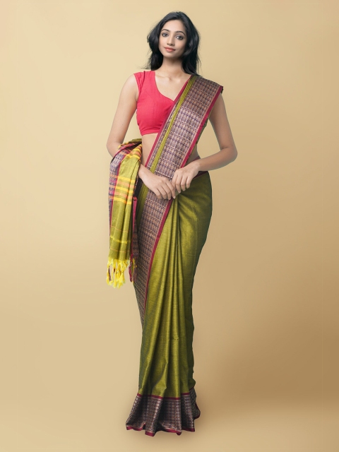 

Unnati Silks Green & Maroon Pure Cotton Narayan Peth Saree