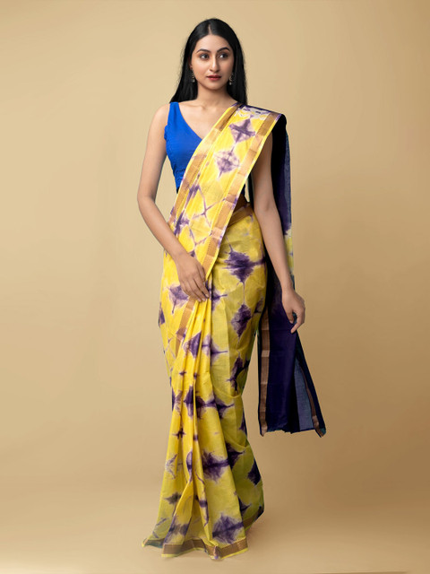 

Unnati Silks Women Green & Blue Pure Shibori Cotton Sustainable Saree