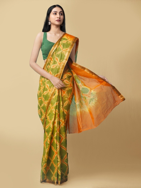 

Unnati Silks Women Yellow & Orange Pure Shibori Cotton Saree