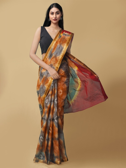 

Unnati Silks Women Brown & Grey Pure Shibori Cotton Sustainable Saree