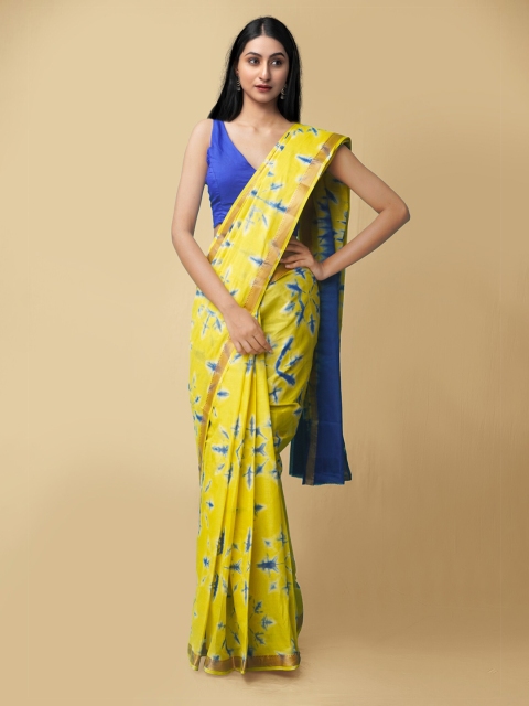 

Unnati Silks Women Lime Green & Blue Pure Shibori Cotton Saree