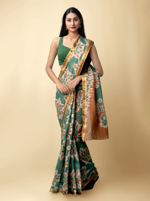 

Unnati Silks Women Green & Brown Pure Shibori Cotton Sustainable Saree