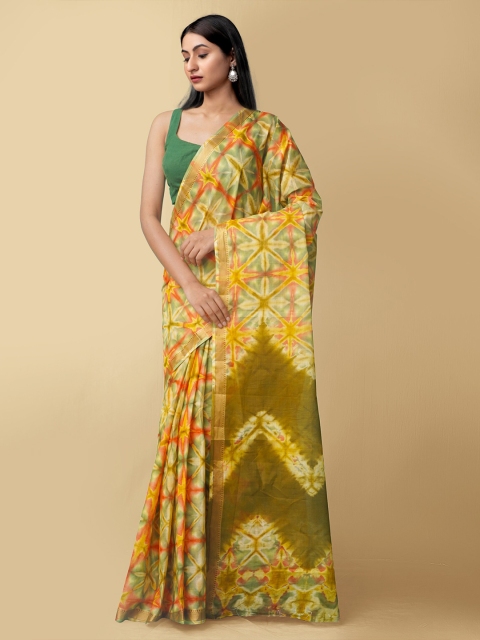 

Unnati Silks Women Green & Yellow Pure Shibori Cotton Sustainable Saree