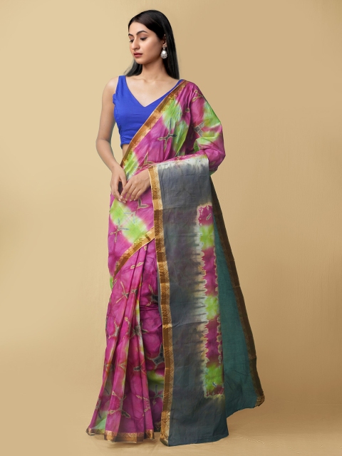 

Unnati Silks Women Blue & Violet Pure Shibori Cotton Sustainable Saree