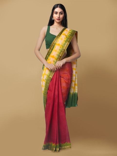 

Unnati Silks Green & Yellow Pure Cotton Leheriya Saree