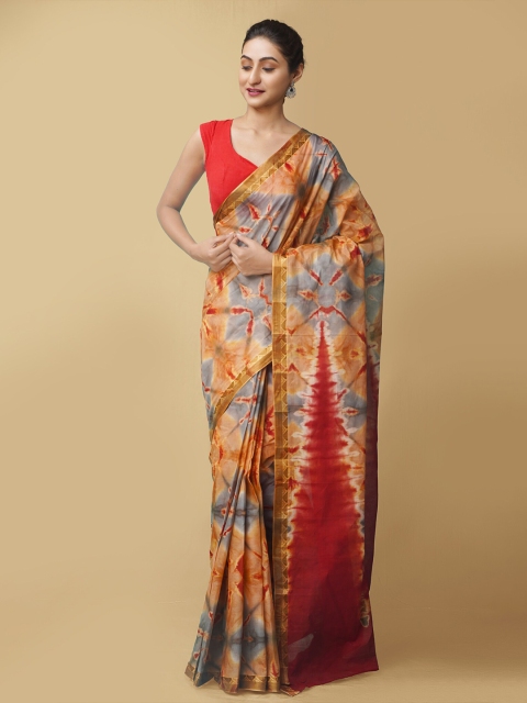 

Unnati Silks Red & Brown Tie and Dye Pure Cotton Leheriya Saree