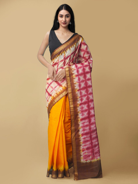 

Unnati Silks Multicoloured Leheriya Printed Pure Shibori Cotton Leheriya Saree, Multi