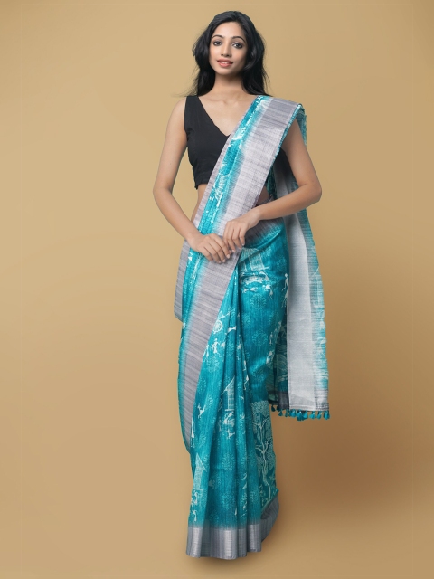 

Unnati Silks Green & Grey Woven Design Art Silk Patola Saree