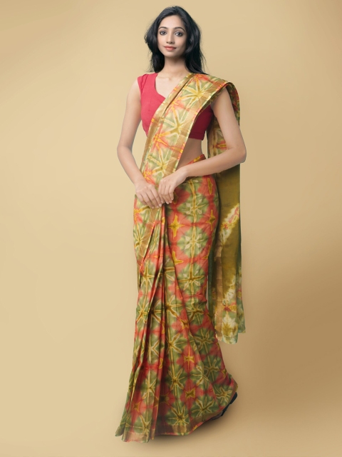 

Unnati Silks Women Green & Red Pure Shibori Cotton Saree