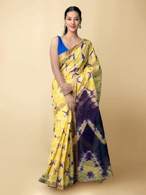 

Unnati Silks Women Green & Purple Pure Shibori Cotton Sustainable Saree