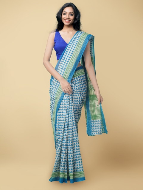 

Unnati Silks Cream & Blue Woven Design Pure Cotton Kota Saree