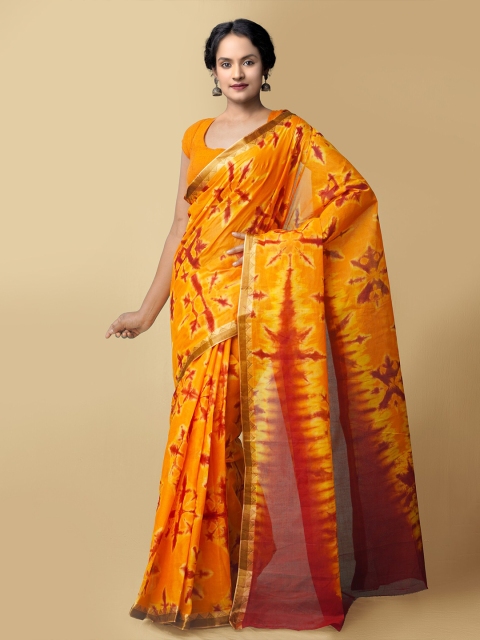 

Unnati Silks Orange & Red Leheriya Pure Cotton Leheriya Saree