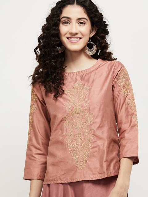 

max Pink Embroidered Georgette Regular Top