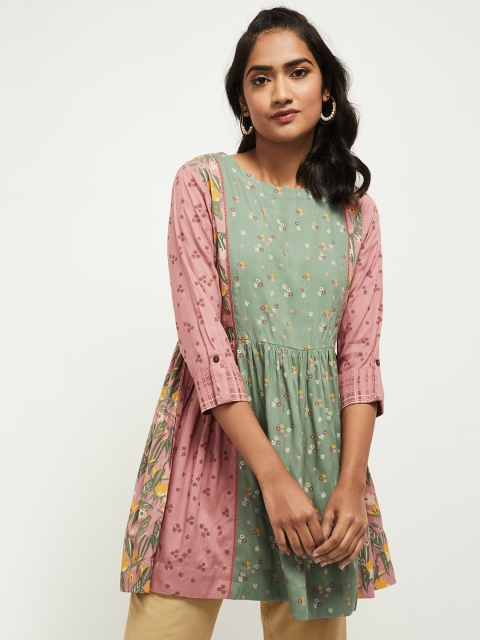 

max Pink & Green Colourblocked Georgette Regular Top