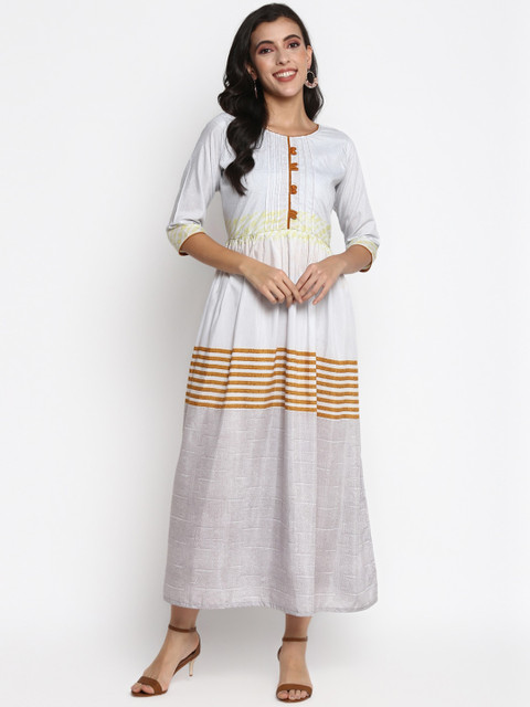 

VAABA Women Grey Striped Anarkali Flared Kurta