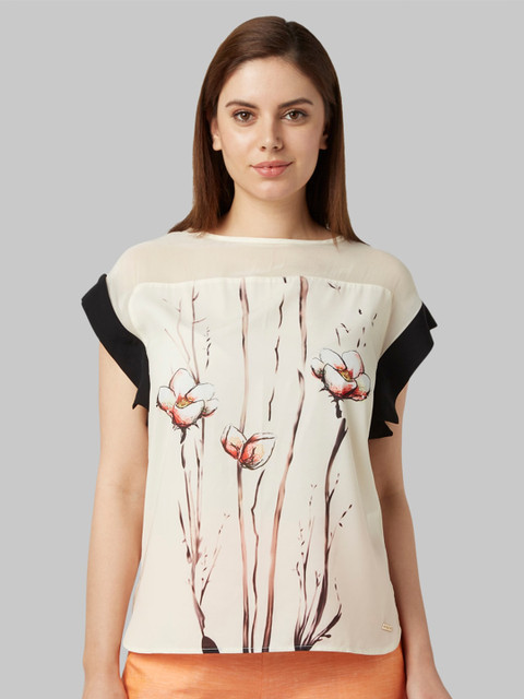 

Park Avenue Woman White Floral Extended Sleeves Regular Top