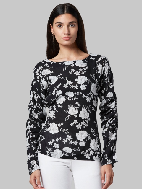 

Park Avenue Woman Black & White Floral Printed Regular Top