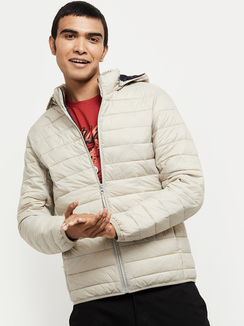 

max Men Beige Self Design Padded Jacket