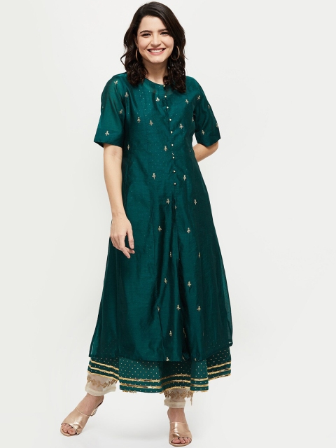 

max Women Teal Ethnic Motifs Embellished Layered Anarkali Kurta