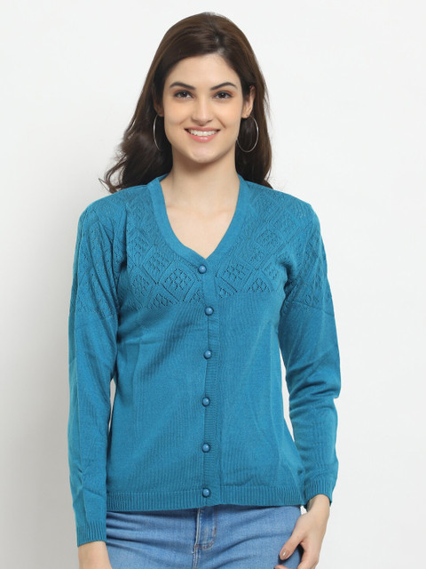 

HALTON HILLS Women Blue Pure Acrylic Cardigan