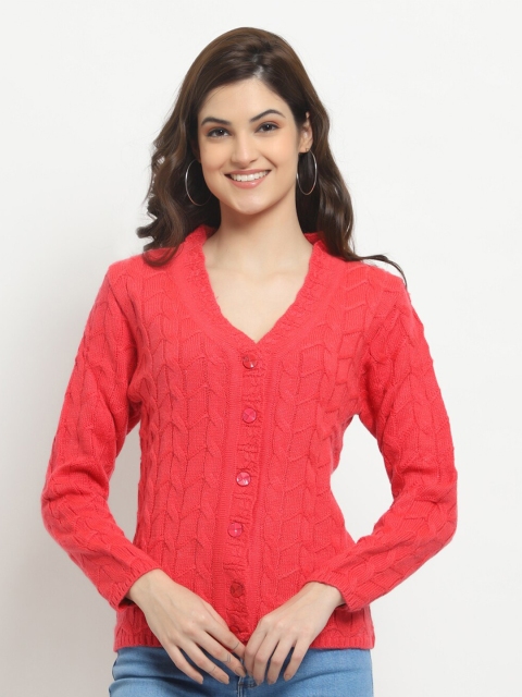 

HALTON HILLS Women Fuchsia Cable Knit Acrylic Cardigan Sweater