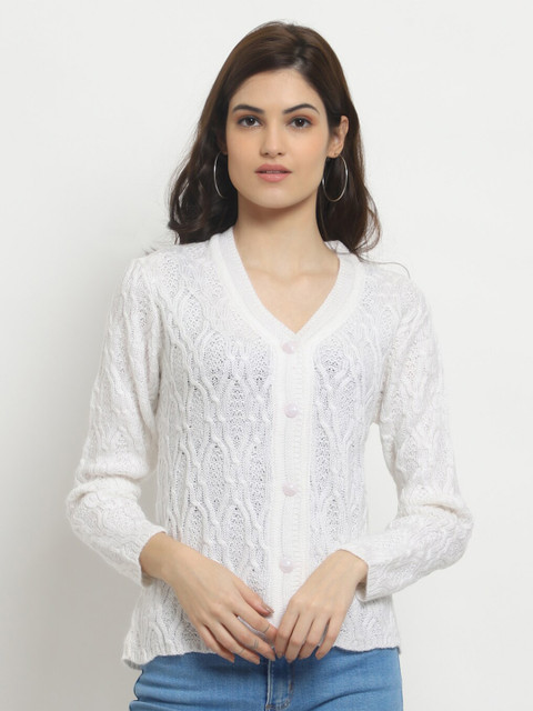 

HALTON HILLS Women White Self Design Cardigan